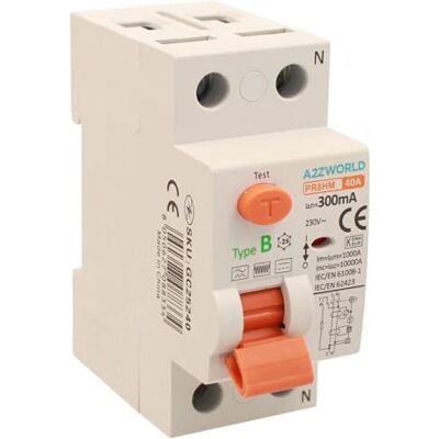 A2ZWORLD Interrupteur différentiel pur type B 300 mA, disjoncteur différentiel type B 40 A, RCCB 1P+N 10 kA 220 V, 2 modules DIN, série PR8HM électromagnétique, certifié IEC61008-1 - Publicité A2ZWORLD Interrupteur différentiel pur type B 300 mA, disjoncteur différentiel type B 40 A, RCCB 1P+N 10 kA 220 V, 2 modules DIN, série PR8HM électromagnétique, certifié IEC61008-1 - Publicité