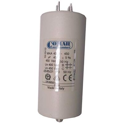 COMAR Condensateur 40 uF µF à 4 cosses-dimensions 45 X 94 mm -pour nettoyeur haute pression, pompe de piscine,compresseur, appareils ménagers-etc- produit européen - Publicité COMAR Condensateur 40 uF µF à 4 cosses-dimensions 45 X 94 mm -pour nettoyeur haute pression, pompe de piscine,compresseur, appareils ménagers-etc- produit européen - Publicité