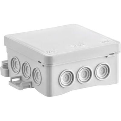 SIMET Boîte de jonction NS6 FASTBOX & HOOK, dimensions 85 x 85 x 40 mm, gris, sans halogène, auto-extinguible, résistante aux UV, IP54, avec possibilité de suspension HNS, 1 pièce - Publicité SIMET Boîte de jonction NS6 FASTBOX & HOOK, dimensions 85 x 85 x 40 mm, gris, sans halogène, auto-extinguible, résistante aux UV, IP54, avec possibilité de suspension HNS, 1 pièce - Publicité