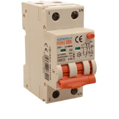 A2ZWORLD Interrupteur Différentiel Magnétothermique Type A 20A B20, RCBO Bipolaire 2P Vrai (NO 1P+N), Courbe B 6kA 30mA, Double Levier avec Diagnostic Visuel, 2 Modules DIN, Série PL8M2 - Publicité A2ZWORLD Interrupteur Différentiel Magnétothermique Type A 20A B20, RCBO Bipolaire 2P Vrai (NO 1P+N), Courbe B 6kA 30mA, Double Levier avec Diagnostic Visuel, 2 Modules DIN, Série PL8M2 - Publicité