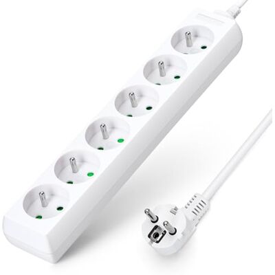 Aigostar Multiprises 6 Prises 16A 2P + E Extension d'alimentation de 5 Mètre Câble et Sécurité Enfant Blanc - Publicité Aigostar Multiprises 6 Prises 16A 2P + E Extension d'alimentation de 5 Mètre Câble et Sécurité Enfant Blanc - Publicité