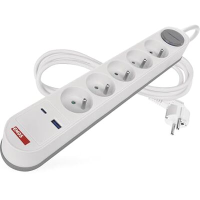 EMOS Multiprise 5 Prises avec Charge Rapide USB et câble de 3 m, Norme française - Publicité EMOS Multiprise 5 Prises avec Charge Rapide USB et câble de 3 m, Norme française - Publicité