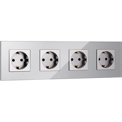Navaris Prise de courant Schuko murale Quadruple Prise Schuko avec terre encastrable et cadre en verre Prise électrique standard pour boîte murale de 60mm et 45mm de profondeur - Publicité Navaris Prise de courant Schuko murale Quadruple Prise Schuko avec terre encastrable et cadre en verre Prise électrique standard pour boîte murale de 60mm et 45mm de profondeur - Publicité