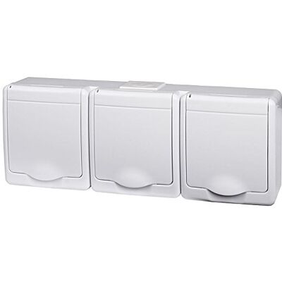 PAWBOL Triple prise Schuko à montage en saillie IP44 16 A/250 V Pour pièces humides WE - Publicité PAWBOL Triple prise Schuko à montage en saillie IP44 16 A/250 V Pour pièces humides WE - Publicité