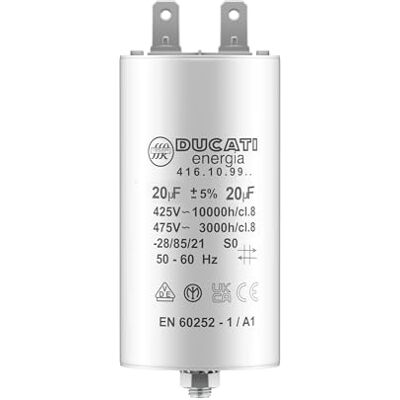 Volet Tech Condensateur 20 uF pour Moteur Monophasé Utilisation pour Kärcher, Pompe de Piscine, Porte de Garage 425/450V/475V Condensateur de Démarrage/Permanent avec Cosses 6,4mm - Publicité Volet Tech Condensateur 20 uF pour Moteur Monophasé Utilisation pour Kärcher, Pompe de Piscine, Porte de Garage 425/450V/475V Condensateur de Démarrage/Permanent avec Cosses 6,4mm - Publicité