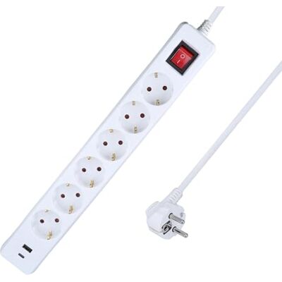 as - Schwabe as Schwabe Multiprise 6 Prises Blanc avec 2 Ports USB (Type A & C), câble de 5 m, 230 V/16 A/3500 W, Prises torsadées, IP20, Interrupteur Marche/arrêt Lumineux - Publicité as - Schwabe as Schwabe Multiprise 6 Prises Blanc avec 2 Ports USB (Type A & C), câble de 5 m, 230 V/16 A/3500 W, Prises torsadées, IP20, Interrupteur Marche/arrêt Lumineux - Publicité