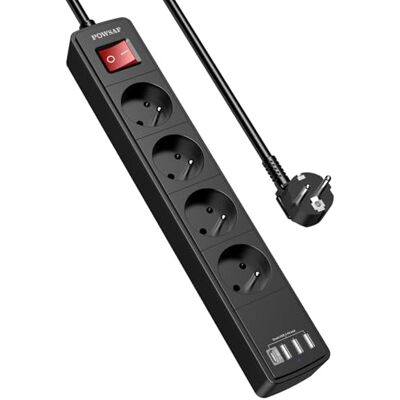 POWSAF Prise Multiple 8-en-1, Bloc de Prises Électrique 4 Prises + 4 USB, 3680W/230V, Interrupteur, pour Maison/Bureau Noir - Publicité POWSAF Prise Multiple 8-en-1, Bloc de Prises Électrique 4 Prises + 4 USB, 3680W/230V, Interrupteur, pour Maison/Bureau Noir - Publicité