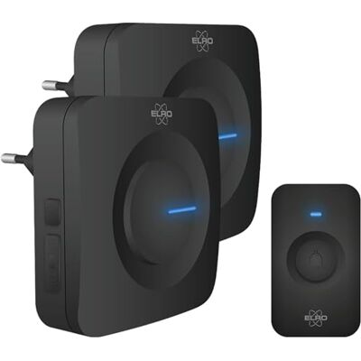 Elro DB3000 Sonnette de Porte sans Fil avec 2X Récepteur Plug-in sans Batterie 64 Mélodies Distance sans Fil : 300m Noir - Publicité Elro DB3000 Sonnette de Porte sans Fil avec 2X Récepteur Plug-in sans Batterie 64 Mélodies Distance sans Fil : 300m Noir - Publicité