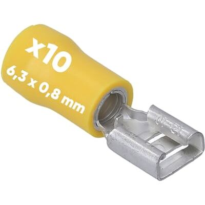 Kalitec FHG638 Lot de 10 cosses plates jaunes 6,3 x 0,8 mm Connecteur de câble I Connecteur 4-6 mm² I Partiellement isolé I Laiton I Col en PVC I Pour voiture et industrie - Publicité Kalitec FHG638 Lot de 10 cosses plates jaunes 6,3 x 0,8 mm Connecteur de câble I Connecteur 4-6 mm² I Partiellement isolé I Laiton I Col en PVC I Pour voiture et industrie - Publicité