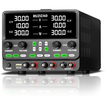 RUZIZAO Double bloc d'alimentation de laboratoire 30 V 10 A série parallèle réglable 60 V 10 A/30 V 20 A encodeur réglable DC avec OCP & OVP, interrupteur de sortie, espace de stockage, bouton - Publicité RUZIZAO Double bloc d'alimentation de laboratoire 30 V 10 A série parallèle réglable 60 V 10 A/30 V 20 A encodeur réglable DC avec OCP & OVP, interrupteur de sortie, espace de stockage, bouton - Publicité