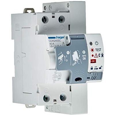 Hager Type a Interrupteur différentiel avec reconnexion automatique 2 pôles 40 A 30 mA - Publicité Hager Type a Interrupteur différentiel avec reconnexion automatique 2 pôles 40 A 30 mA - Publicité
