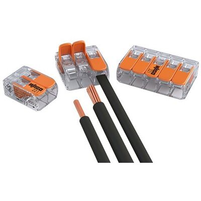 WAGO Lot de 30 bornes de connexion 15 x 2, 10 x 3, 5 x 5 fils avec levier 0,2-4 mm² Petit design, transparent - Publicité WAGO Lot de 30 bornes de connexion 15 x 2, 10 x 3, 5 x 5 fils avec levier 0,2-4 mm² Petit design, transparent - Publicité