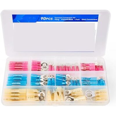 FOPURE 90PCS Heat Shrink Wire Connectors, Multipurpose Waterproof Electrical Wire Terminals kit, Insulated Crimp Connectors Ring Fork - Publicité FOPURE 90PCS Heat Shrink Wire Connectors, Multipurpose Waterproof Electrical Wire Terminals kit, Insulated Crimp Connectors Ring Fork - Publicité