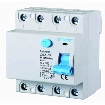 Electron Interrupteur différentiel pur 4P, occupe 4 modules, type AC, 380V 415V AC, 40A C40, 300mA 6KA 6000A, RCCB, montage sur rail DIN - Publicité Electron Interrupteur différentiel pur 4P, occupe 4 modules, type AC, 380V 415V AC, 40A C40, 300mA 6KA 6000A, RCCB, montage sur rail DIN - Publicité