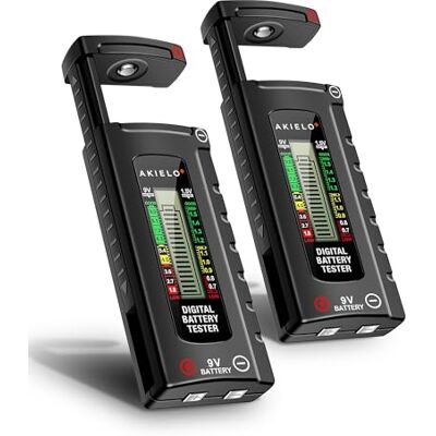AKIELO + Testeur Universel de Piles Numérique (Lot de 2) – Écran LCD Facile à Lire – Aucune Pile Nécessaire – Compatible AA AAA C D 9V 1,5V et Piles Bouton - Publicité AKIELO + Testeur Universel de Piles Numérique (Lot de 2) – Écran LCD Facile à Lire – Aucune Pile Nécessaire – Compatible AA AAA C D 9V 1,5V et Piles Bouton - Publicité