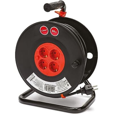 Velamp Enrouleur de câble DIY 4 prises standard Schuko, câble H05VV-F3G1.5MM2, 40M, CE - Publicité Velamp Enrouleur de câble DIY 4 prises standard Schuko, câble H05VV-F3G1.5MM2, 40M, CE - Publicité
