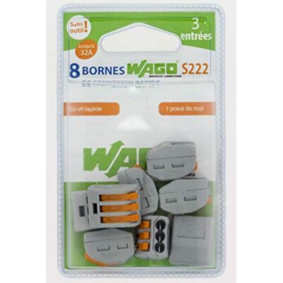 WAGO Lot de 8 Bornes de Connexion S222-3 entrées - Publicité WAGO Lot de 8 Bornes de Connexion S222-3 entrées - Publicité