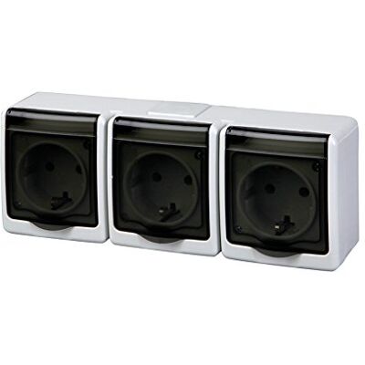 PAWBOL Triple aufputzs teckdose IP44 16 A/250 V Schuko Depot8 Prise de courant G/DY - Publicité PAWBOL Triple aufputzs teckdose IP44 16 A/250 V Schuko Depot8 Prise de courant G/DY - Publicité