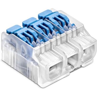 SIMET Bornier à levier 0,2–4 mm² 3 conducteurs paquet de 40 transparent/bleu connexion rapide pour fils électriques - Publicité SIMET Bornier à levier 0,2–4 mm² 3 conducteurs paquet de 40 transparent/bleu connexion rapide pour fils électriques - Publicité