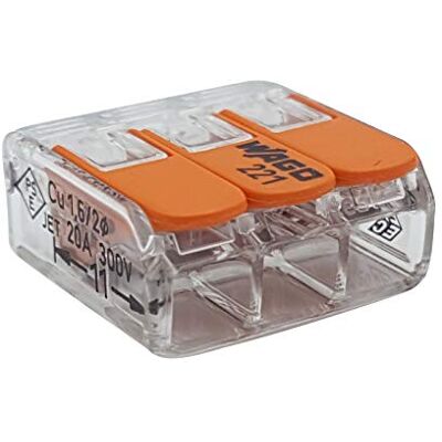 WAGO 100 pièces 221-413 borne de raccordement 3 fils avec levier 0,2-4 qmm petit modèle, transparent - Publicité WAGO 100 pièces 221-413 borne de raccordement 3 fils avec levier 0,2-4 qmm petit modèle, transparent - Publicité