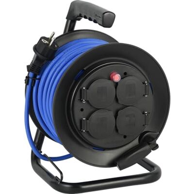 Electraline 29010 Rallonge Prolongateur électrique Outdoor Profesionnelle avec Enrouleur 25M, Câble spécial AT-N05V3V3-F 3G1.5, utilisable jusqu'à -35 °C, résistant aux UV, huiles, 4 Prises 16A IP44 - Publicité Electraline 29010 Rallonge Prolongateur électrique Outdoor Profesionnelle avec Enrouleur 25M, Câble spécial AT-N05V3V3-F 3G1.5, utilisable jusqu'à -35 °C, résistant aux UV, huiles, 4 Prises 16A IP44 - Publicité