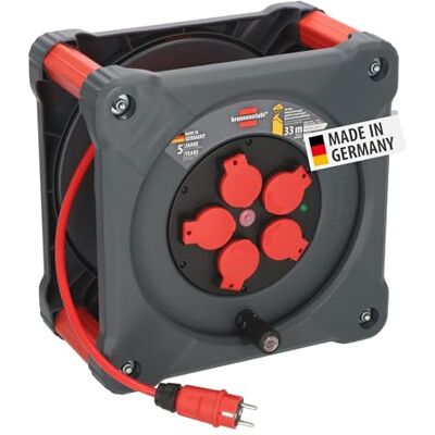 Brennenstuhl Professional KA 3210 5 IP44 Enrouleur de câble de chantier 33 m H07BQ-F 3G2,5 en rouge, 5 prises, utilisation de chantier et utilisation extérieure permanente, fabriqué en Allemagne - Publicité Brennenstuhl Professional KA 3210 5 IP44 Enrouleur de câble de chantier 33 m H07BQ-F 3G2,5 en rouge, 5 prises, utilisation de chantier et utilisation extérieure permanente, fabriqué en Allemagne - Publicité