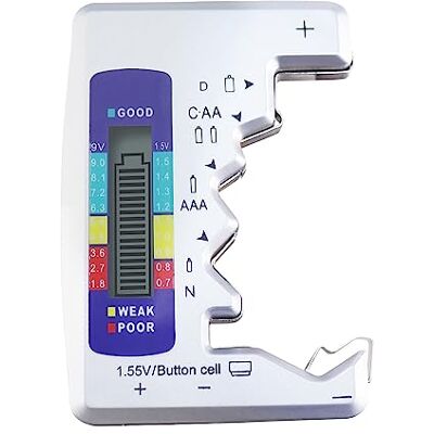 TEKCOPLUS Testeur de Batterie, Vérificateur Universel de Batterie avec Affichage LCD, Petit Vérificateur de Batterie Numérique Polyvalent pour Toutes les Piles C AA AAA D N 9V 6F22 1.5V Piles Bouton - Publicité TEKCOPLUS Testeur de Batterie, Vérificateur Universel de Batterie avec Affichage LCD, Petit Vérificateur de Batterie Numérique Polyvalent pour Toutes les Piles C AA AAA D N 9V 6F22 1.5V Piles Bouton - Publicité