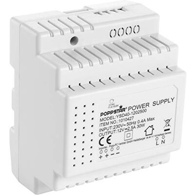 POPPSTAR Alimentation pour rail DIN Sortie 12 V DC 2,5 A 30 W (Entrée 100-240 V AC 50/60 Hz) Bloc d'Alimentation/transformateur pour rail DIN 78 * 92 * 61mm, blanc - Publicité POPPSTAR Alimentation pour rail DIN Sortie 12 V DC 2,5 A 30 W (Entrée 100-240 V AC 50/60 Hz) Bloc d'Alimentation/transformateur pour rail DIN 78 * 92 * 61mm, blanc - Publicité