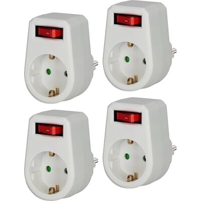 Brennenstuhl Lot de 4 adaptateurs de prise/prise de terre avec interrupteur (prise intermédiaire avec protection de contact accrue) Blanc - Publicité Brennenstuhl Lot de 4 adaptateurs de prise/prise de terre avec interrupteur (prise intermédiaire avec protection de contact accrue) Blanc - Publicité