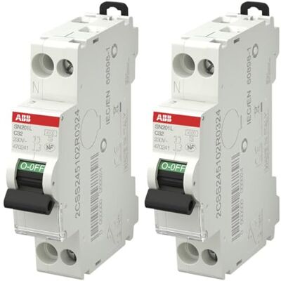 ABB Lot de 2 disjoncteurs Ph+N raccordement Vis 32A-4,5Ka Courbe C - Publicité ABB Lot de 2 disjoncteurs Ph+N raccordement Vis 32A-4,5Ka Courbe C - Publicité