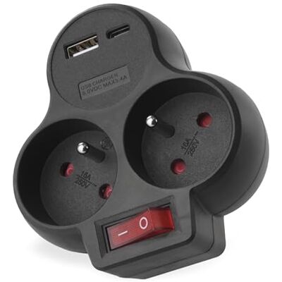 EMOS Multiprise avec 2 Ports USB et Interrupteur, Double Prise avec Port USB-A et USB-C Max. 3,4 A/17 W Bouton on/Off IP20 pour l'intérieur Noir 250 V/16 A/3680 W - Publicité EMOS Multiprise avec 2 Ports USB et Interrupteur, Double Prise avec Port USB-A et USB-C Max. 3,4 A/17 W Bouton on/Off IP20 pour l'intérieur Noir 250 V/16 A/3680 W - Publicité
