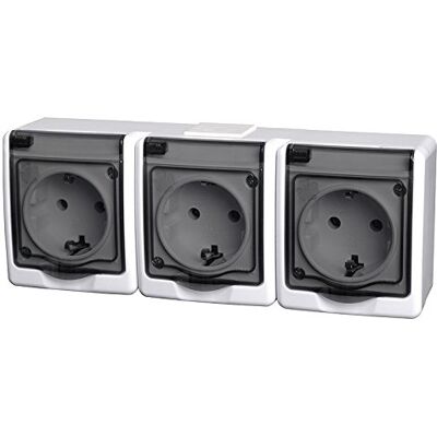 PAWBOL Multiprise 3 prises IP44 16 A/250 V Schuko Montage en saillie pour pièces humides W/DY - Publicité PAWBOL Multiprise 3 prises IP44 16 A/250 V Schuko Montage en saillie pour pièces humides W/DY - Publicité
