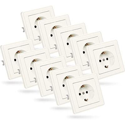 ABSINA Prise de courant à contact de protection pour encastrement 10x prise murale blanche 250V AC, 16A, IP20 y compris cadre, insert d'encastrement et cache prise de courant Schuko, cache-prise - Publicité ABSINA Prise de courant à contact de protection pour encastrement 10x prise murale blanche 250V AC, 16A, IP20 y compris cadre, insert d'encastrement et cache prise de courant Schuko, cache-prise - Publicité