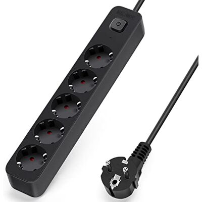 Aigostar Multiprises 5 Prises Extension d'alimentation de 5 Mètre Câble et Interrupteur et Sécurité Enfant Noir Prise de Type Allemand - Publicité Aigostar Multiprises 5 Prises Extension d'alimentation de 5 Mètre Câble et Interrupteur et Sécurité Enfant Noir Prise de Type Allemand - Publicité
