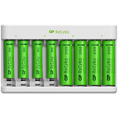 GP Chargeur pour Piles Rechargeables AA et AAA avec 4 Piles Rechargeables AA et 4 Piles AAA NiMH incluses RECYKO Chargeur Rapide avec USB avec 8 Piles Minh pré-chargées Haute capacité - Publicité GP Chargeur pour Piles Rechargeables AA et AAA avec 4 Piles Rechargeables AA et 4 Piles AAA NiMH incluses RECYKO Chargeur Rapide avec USB avec 8 Piles Minh pré-chargées Haute capacité - Publicité