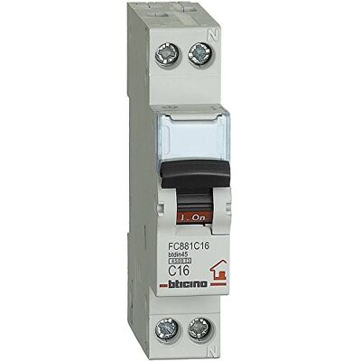Bticino FC881C16 Interruttore Magnetotermico C16 1P+N 1M 4.5kA - Publicité Bticino FC881C16 Interruttore Magnetotermico C16 1P+N 1M 4.5kA - Publicité