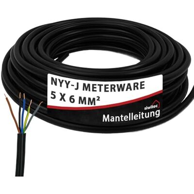 siwitec NYY Câble NYY-J 5 x 6 mm² Câble d'alimentation puissant de 44 m Câble de terre sur mesure Vendu au mètre 3 à 100 m PVC noir Fabriqué en Allemagne - Publicité siwitec NYY Câble NYY-J 5 x 6 mm² Câble d'alimentation puissant de 44 m Câble de terre sur mesure Vendu au mètre 3 à 100 m PVC noir Fabriqué en Allemagne - Publicité