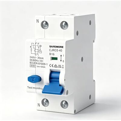 SAFEMORE Disjoncteur Différentiel RCBO 16A 1P+N Type A 30mA Courbe B Protection 6kA Interrupteur FI Électromagnétique Interrupteur Différentiel Haute Sensibilité B16- Pour Circuit - Publicité SAFEMORE Disjoncteur Différentiel RCBO 16A 1P+N Type A 30mA Courbe B Protection 6kA Interrupteur FI Électromagnétique Interrupteur Différentiel Haute Sensibilité B16- Pour Circuit - Publicité