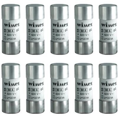 Electron Lot de 10 fusibles, cylindrique 22 x 58 mm, 500 V 80 A, usage industriel et civil CF, intervention retardée, en céramique, stéatite, utilisation gG, puissance interruption (lk) 80KA - Publicité Electron Lot de 10 fusibles, cylindrique 22 x 58 mm, 500 V 80 A, usage industriel et civil CF, intervention retardée, en céramique, stéatite, utilisation gG, puissance interruption (lk) 80KA - Publicité