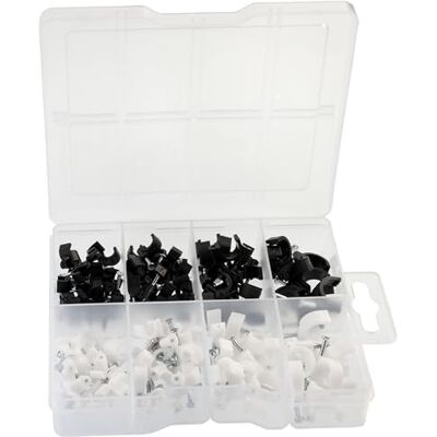 AERZETIX – C76279 Kit assortiment attache-câbles/cavalier à clouer pour câble avec boîtier de rangement attache pontet avec clou de montage couleur blanc et noir en plastique - Publicité AERZETIX – C76279 Kit assortiment attache-câbles/cavalier à clouer pour câble avec boîtier de rangement attache pontet avec clou de montage couleur blanc et noir en plastique - Publicité
