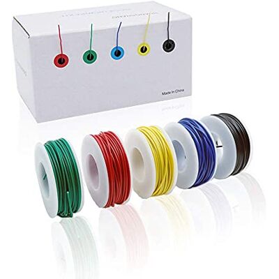 Treedix Kit de câbles électroniques 24 AWG – 5 couleurs, 7,9 m par rouleau, câble en cuivre étamé à noyau solide (5 pièces) - Publicité Treedix Kit de câbles électroniques 24 AWG – 5 couleurs, 7,9 m par rouleau, câble en cuivre étamé à noyau solide (5 pièces) - Publicité