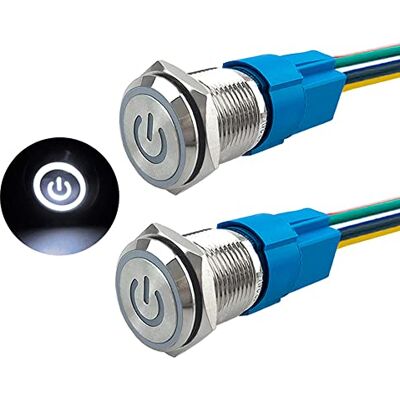 Aiqeer 2 Pièces 16 mm Commutateur Bouton-Poussoir Auto-Bloquant, 12V / 24V 5A Interrupteur à Bouton-Poussoir en Acier Inoxydable Étanche IP67, avec Prise Pré-Câblée (LED Blanc) - Publicité Aiqeer 2 Pièces 16 mm Commutateur Bouton-Poussoir Auto-Bloquant, 12V / 24V 5A Interrupteur à Bouton-Poussoir en Acier Inoxydable Étanche IP67, avec Prise Pré-Câblée (LED Blanc) - Publicité
