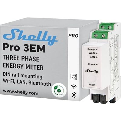Shelly Pro 3EM Compteur électrique triphasé connecté 120 A, LAN, Wi-Fi, Montage sur Rail DIN, Compatible avec MODBUS, Stockage données, Mesure énergie photovoltaïque, App iOS Android - Publicité Shelly Pro 3EM Compteur électrique triphasé connecté 120 A, LAN, Wi-Fi, Montage sur Rail DIN, Compatible avec MODBUS, Stockage données, Mesure énergie photovoltaïque, App iOS Android - Publicité