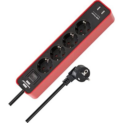 Brennenstuhl Multiprise 4 voies Ecolor avec prise de chargement USB (prise multiple avec 2 chargeurs USB, interrupteur et câble de 1,5 m) rouge/noir - Publicité Brennenstuhl Multiprise 4 voies Ecolor avec prise de chargement USB (prise multiple avec 2 chargeurs USB, interrupteur et câble de 1,5 m) rouge/noir - Publicité