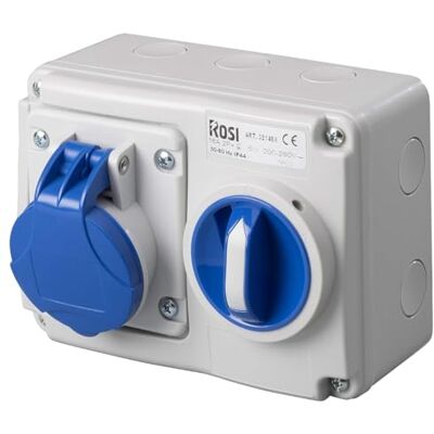 Electron Prise avec dispositif de verrouillage horizontale avec sectionneur interrupteur, montage mural, avec fond, 220V 230V, 3 pôles 2P+T, 32A, IP54 pour intérieur - Publicité Electron Prise avec dispositif de verrouillage horizontale avec sectionneur interrupteur, montage mural, avec fond, 220V 230V, 3 pôles 2P+T, 32A, IP54 pour intérieur - Publicité