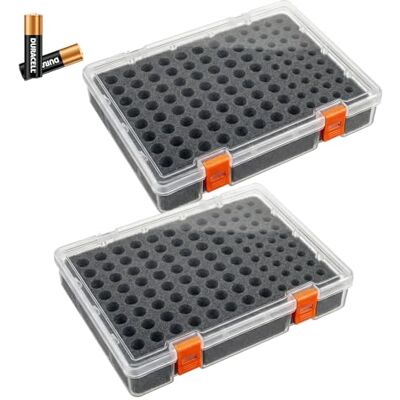 GOEDCH Lot de 2 boîtes à piles : organiseur de piles transparent pouvant contenir 64 piles AA et 36 piles AAA avec doublure en éponge, 25 x 19 x 5,8 cm, protection de batterie en plastique (piles non - Publicité GOEDCH Lot de 2 boîtes à piles : organiseur de piles transparent pouvant contenir 64 piles AA et 36 piles AAA avec doublure en éponge, 25 x 19 x 5,8 cm, protection de batterie en plastique (piles non - Publicité