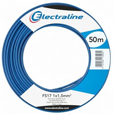 Electraline 13093 Câble unipolaire FS17, Section 1 x 1,5 mm², Bleu, 50M - Publicité Electraline 13093 Câble unipolaire FS17, Section 1 x 1,5 mm², Bleu, 50M - Publicité