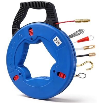 MFUSUL Aiguille Electricien 30m Φ4mm Tire Fils Electrique Fibre de Verre Aiguille Tire Fil Electricien Tire Cable Electrique Avec Tête en Cuivre et 6 Adaptateurs pour Câbles électriques Traction Tubes Vides - Publicité MFUSUL Aiguille Electricien 30m Φ4mm Tire Fils Electrique Fibre de Verre Aiguille Tire Fil Electricien Tire Cable Electrique Avec Tête en Cuivre et 6 Adaptateurs pour Câbles électriques Traction Tubes Vides - Publicité