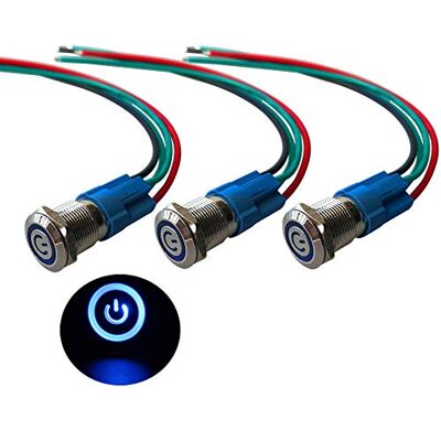QitinDasen 3Pcs Premium 12V / 24V 3A Interrupteur à Bouton-Poussoir Auto-Bloquant, Commutateur Bouton-Poussoir 12mm, Bleu LED Interrupteur Etanche IP66 avec Fil de Prise de Courant - Publicité QitinDasen 3Pcs Premium 12V / 24V 3A Interrupteur à Bouton-Poussoir Auto-Bloquant, Commutateur Bouton-Poussoir 12mm, Bleu LED Interrupteur Etanche IP66 avec Fil de Prise de Courant - Publicité