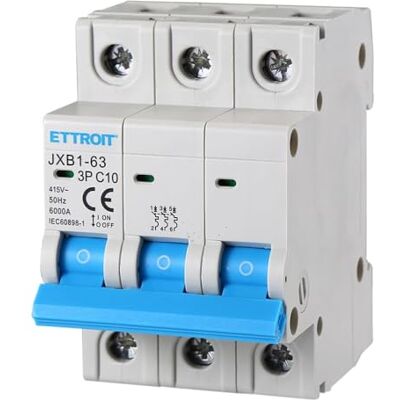Electron Interrupteur magnétothermique 3P, occupe 3 modules, 380V 415V, 10A C10, courbe C, 6KA 6000A - Publicité Electron Interrupteur magnétothermique 3P, occupe 3 modules, 380V 415V, 10A C10, courbe C, 6KA 6000A - Publicité